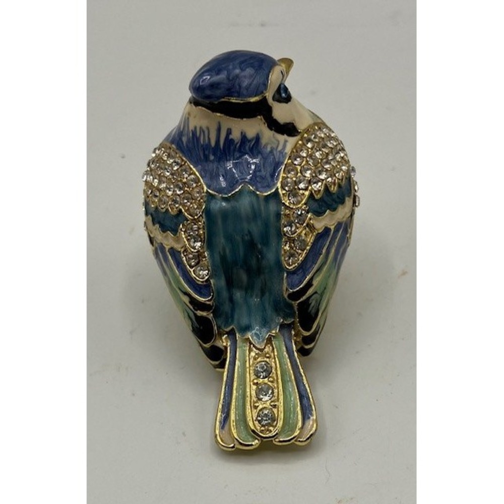 Enameled Blue Jay Trinket Box w/Austrian Crystals 2" - Picture 3 of 6